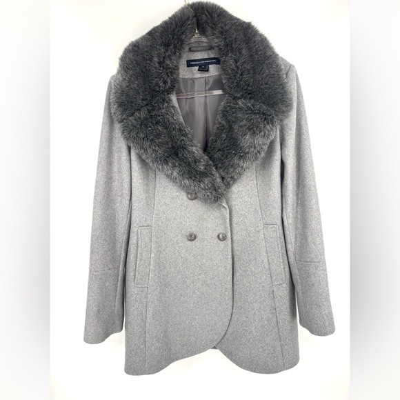 French Connection Jackets & Blazers - French Connection Faux Fur Collared Double-Breasted‎ Wool Blend Pea Coat Size XL